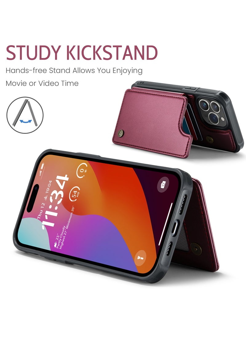 CaseMe - Wallet Case for Apple iPhone 15 Pro Max, Premium Handmade Durable PU Leather Slim Shockproof Case with [Double Magnetic Clasp] [Card Holder] [Kickstand] [RFID Blocking] (Red) - Image 1
