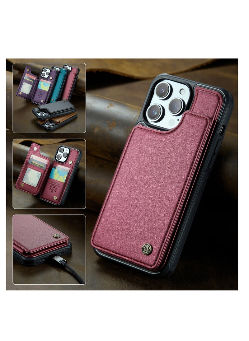 CaseMe - Wallet Case for Apple iPhone 15 Pro Max, Premium Handmade Durable PU Leather Slim Shockproof Case with [Double Magnetic Clasp] [Card Holder] [Kickstand] [RFID Blocking] (Red) - Image 1