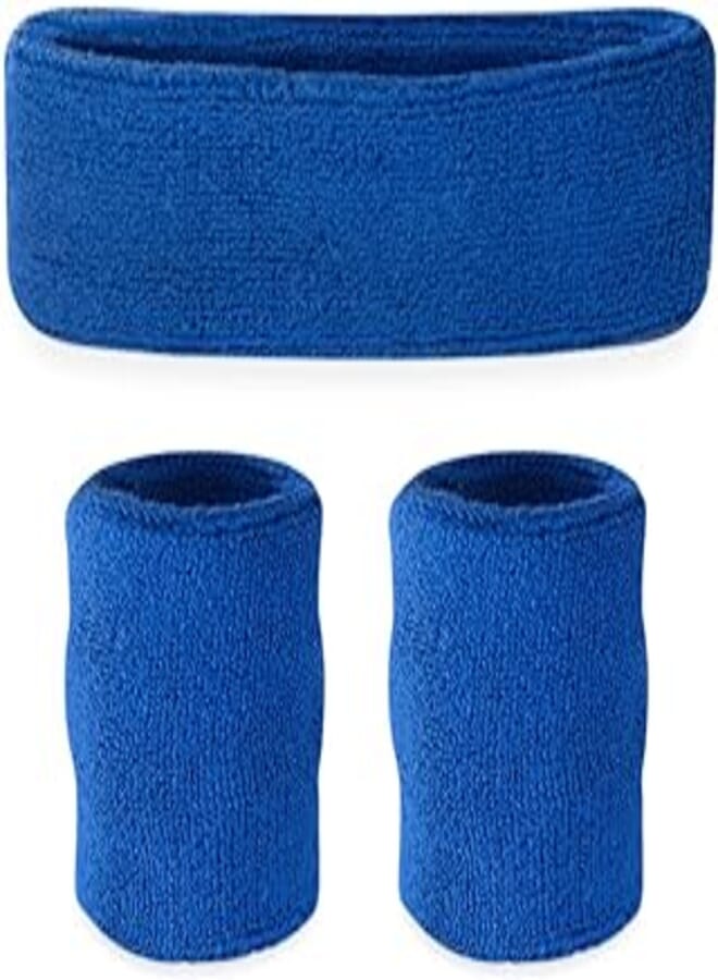 Suddora Sweatbands (Headband Wristband Set) - Terry Cloth Athletic Sweat Bands for Basketball, Tennis, Working Out, Gym
