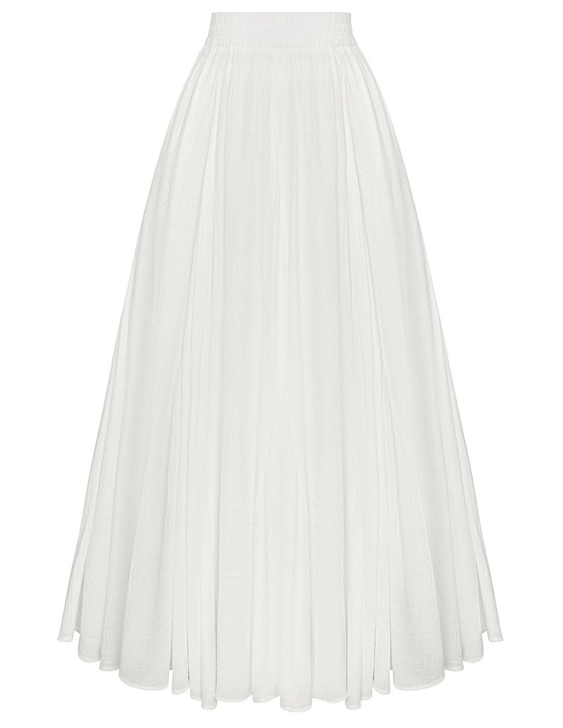 Scarlet Darkness Women Casual Maxi Skirt Flowy Bohemian Renaissance Long Skirts White M