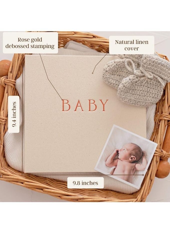 Peachly Unisex Baby Memory Book | Baby Photo Album Minimalist Baby Book First Year Baby Book Keepsake For Milestones | Simple Baby Scrapbook For Boy Girl Milestones | Natural Linen Haven - Image 2
