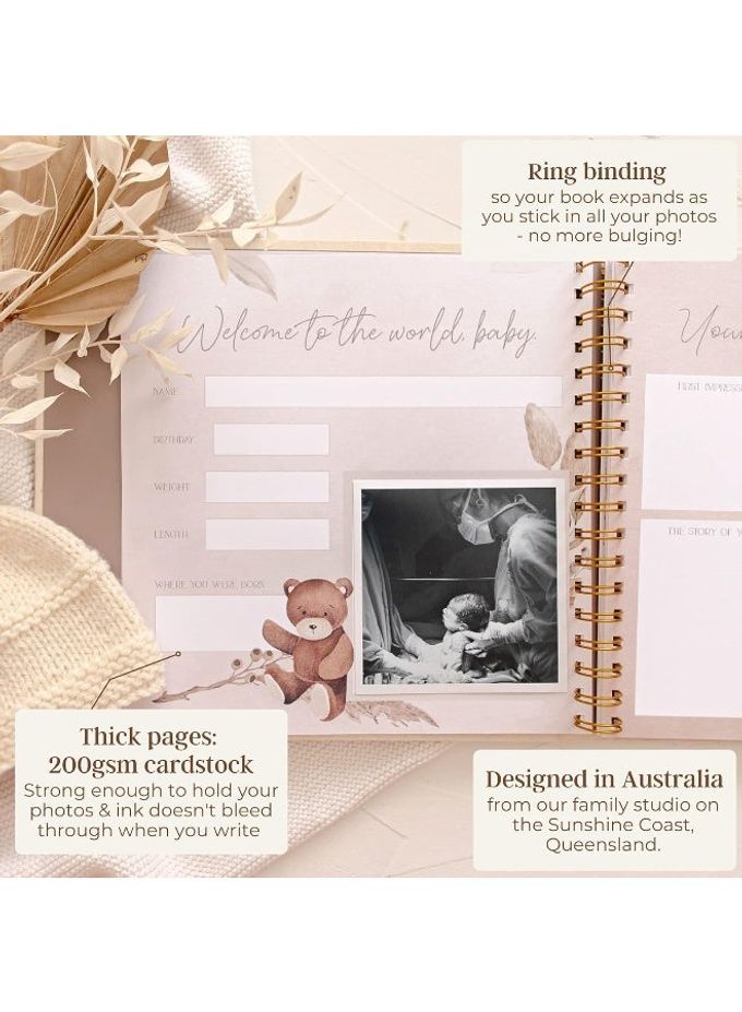 Peachly Unisex Baby Memory Book | Baby Photo Album Minimalist Baby Book First Year Baby Book Keepsake For Milestones | Simple Baby Scrapbook For Boy Girl Milestones | Natural Linen Haven - Image 3
