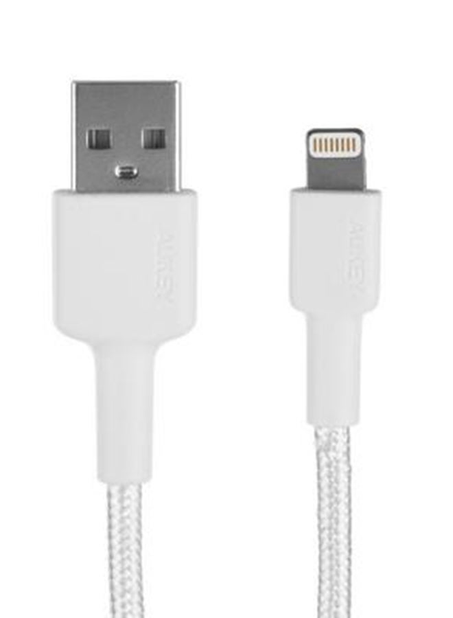 Aukey Nylon Braided USB A To Lightning Data Cable White - Image 1