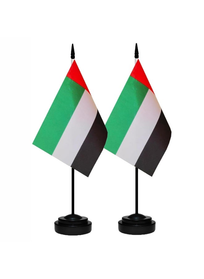 2-Piece UAE Desk Flag Set, United Arab Emirates Table Flag with Black Pole and Base, National Day Festival Decoration, Theme Party and Desk Accessory - Image 1