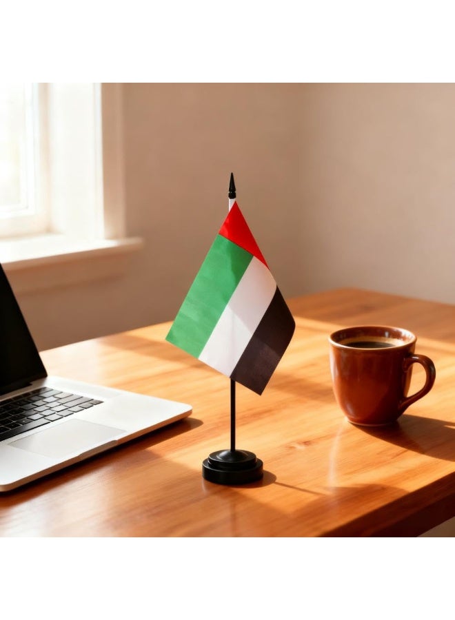 2-Piece UAE Desk Flag Set, United Arab Emirates Table Flag with Black Pole and Base, National Day Festival Decoration, Theme Party and Desk Accessory - Image 2