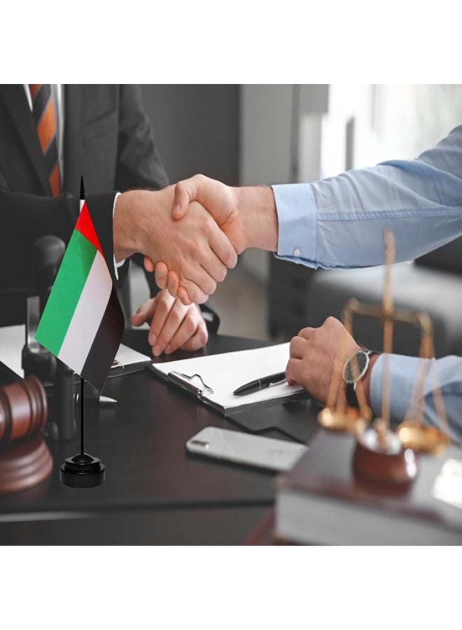 2-Piece UAE Desk Flag Set, United Arab Emirates Table Flag with Black Pole and Base, National Day Festival Decoration, Theme Party and Desk Accessory - Image 5