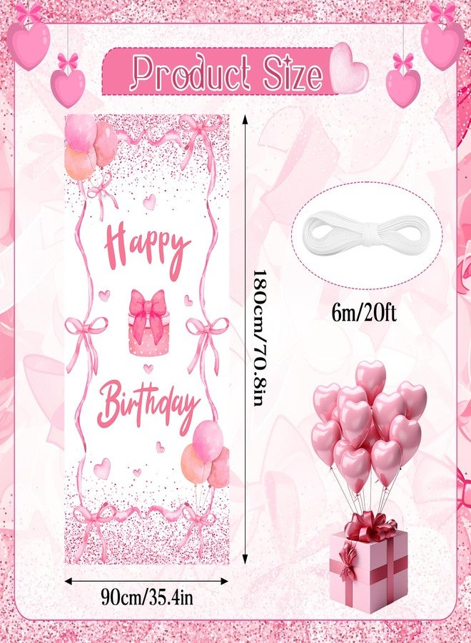 TagreSpike Pink Bow Birthday Door Banner Coquette Birthday Party Decorations Pink Bow Birthday Door Cover Happy Birthday Banner Pink Birthday Backdrop for Girls Woman Bachelorette Indoor Outdoor Party Supplies - Image 4