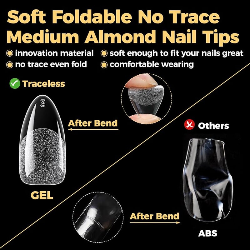 UNA GELLA Almond Gel X Nail Tips 600 Pcs Pre-filed Almond Nail Tips Full Cover Nail Tips Press On Nails 12 Sizes Half Matte Clear Fake Soft Gel Nail Tips for Nail Extension Home DIY Salon with Box - Image 5