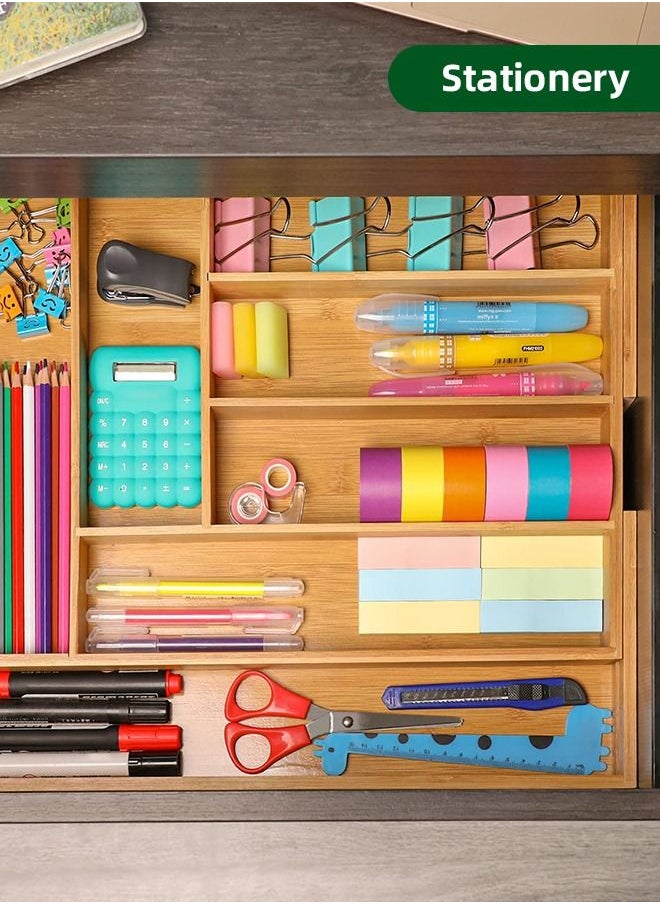 Bamboo Expandable Drawer Organizer - Silverware Utensil Holder Cutlery Tray Flatware Dividers
