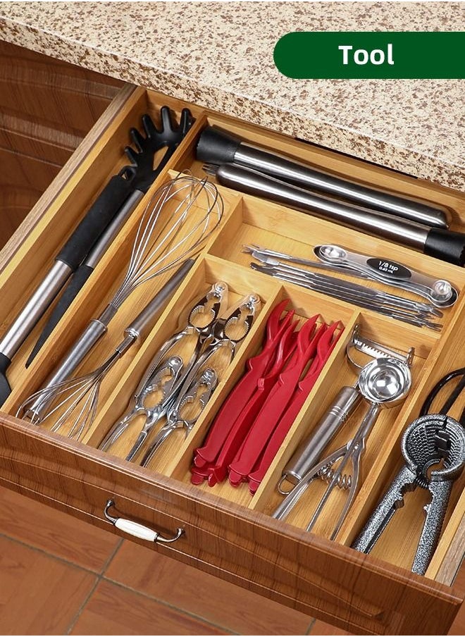 Bamboo Expandable Drawer Organizer - Silverware Utensil Holder Cutlery Tray Flatware Dividers