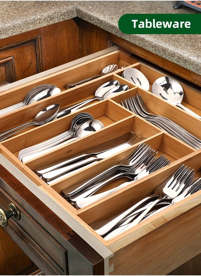 Bamboo Expandable Drawer Organizer - Silverware Utensil Holder Cutlery Tray Flatware Dividers