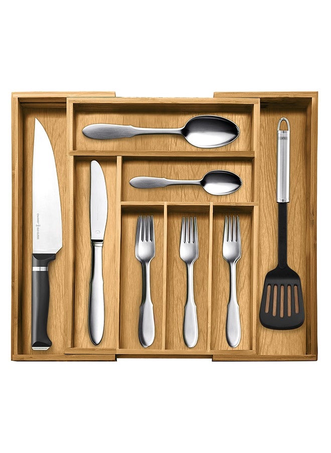 Bamboo Expandable Drawer Organizer - Silverware Utensil Holder Cutlery Tray Flatware Dividers