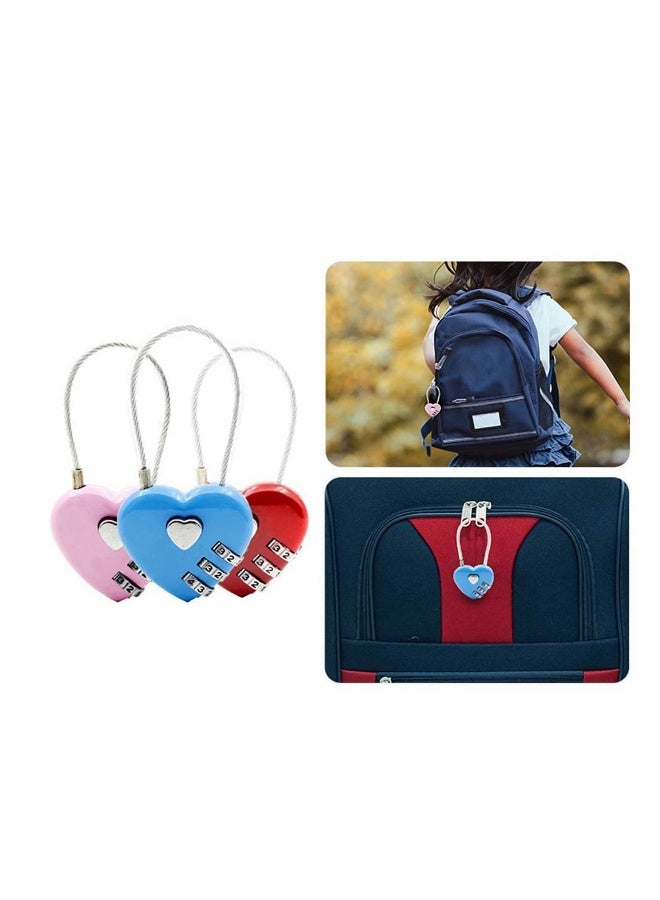 Luggage Locks 3 Digit Combination Number Password Heart Shape Padlocks for Outdoor Travel Suitcase Baggage Backpacks School Gym Lockers Computer Bags Filing Cabinets Toolbox (3 Pieces) - Image 2