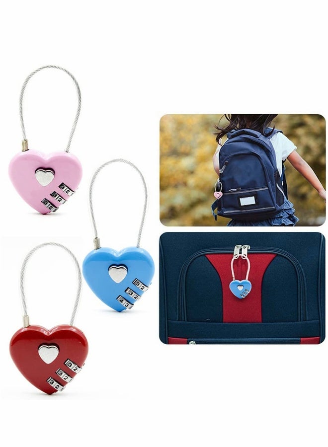Luggage Locks 3 Digit Combination Number Password Heart Shape Padlocks for Outdoor Travel Suitcase Baggage Backpacks School Gym Lockers Computer Bags Filing Cabinets Toolbox (3 Pieces) - Image 1