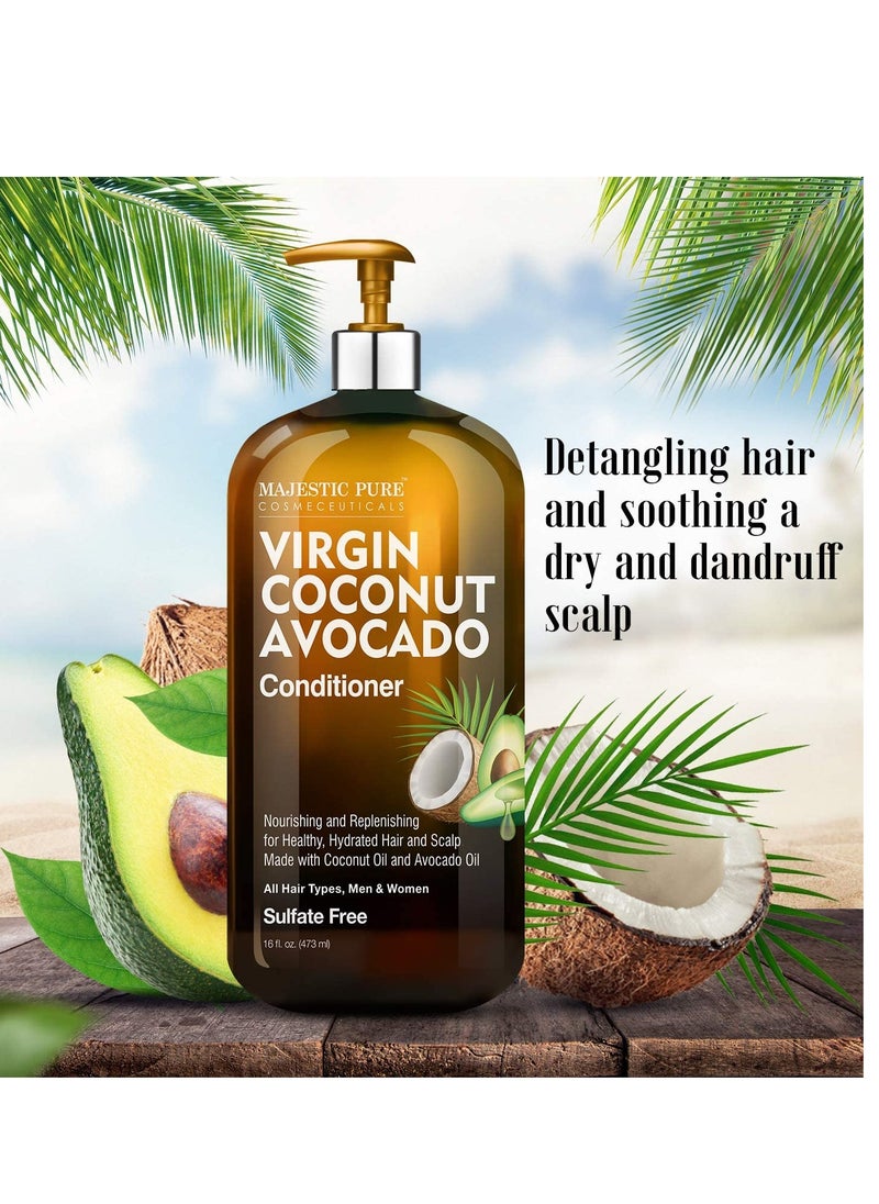 Majestic Pure Majestic Pure Avocado Coconut Conditioner - Vitamin Enriched Gentle Hair Conditioner Formula Nourishes Dry & Damaged Hair - for Daily Use, Sulfate Free, for All Hair Types- 16 fl. oz.  - Image 2