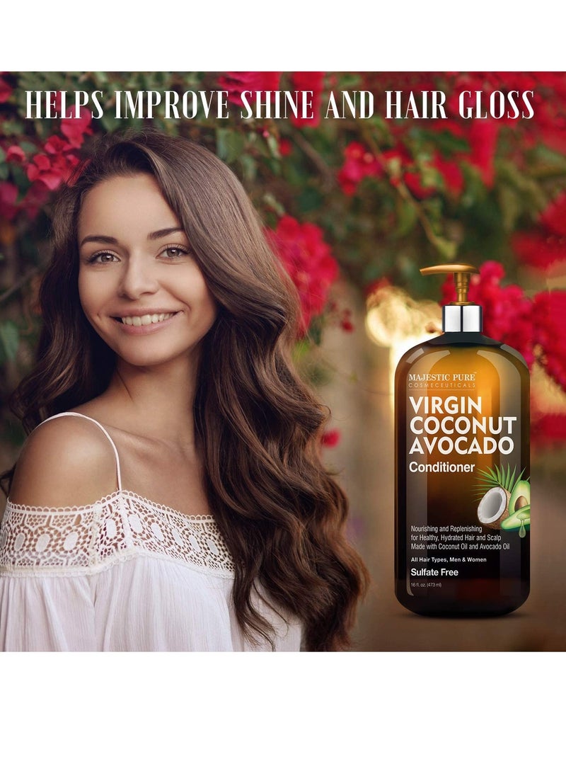 Majestic Pure Majestic Pure Avocado Coconut Conditioner - Vitamin Enriched Gentle Hair Conditioner Formula Nourishes Dry & Damaged Hair - for Daily Use, Sulfate Free, for All Hair Types- 16 fl. oz.  - Image 3