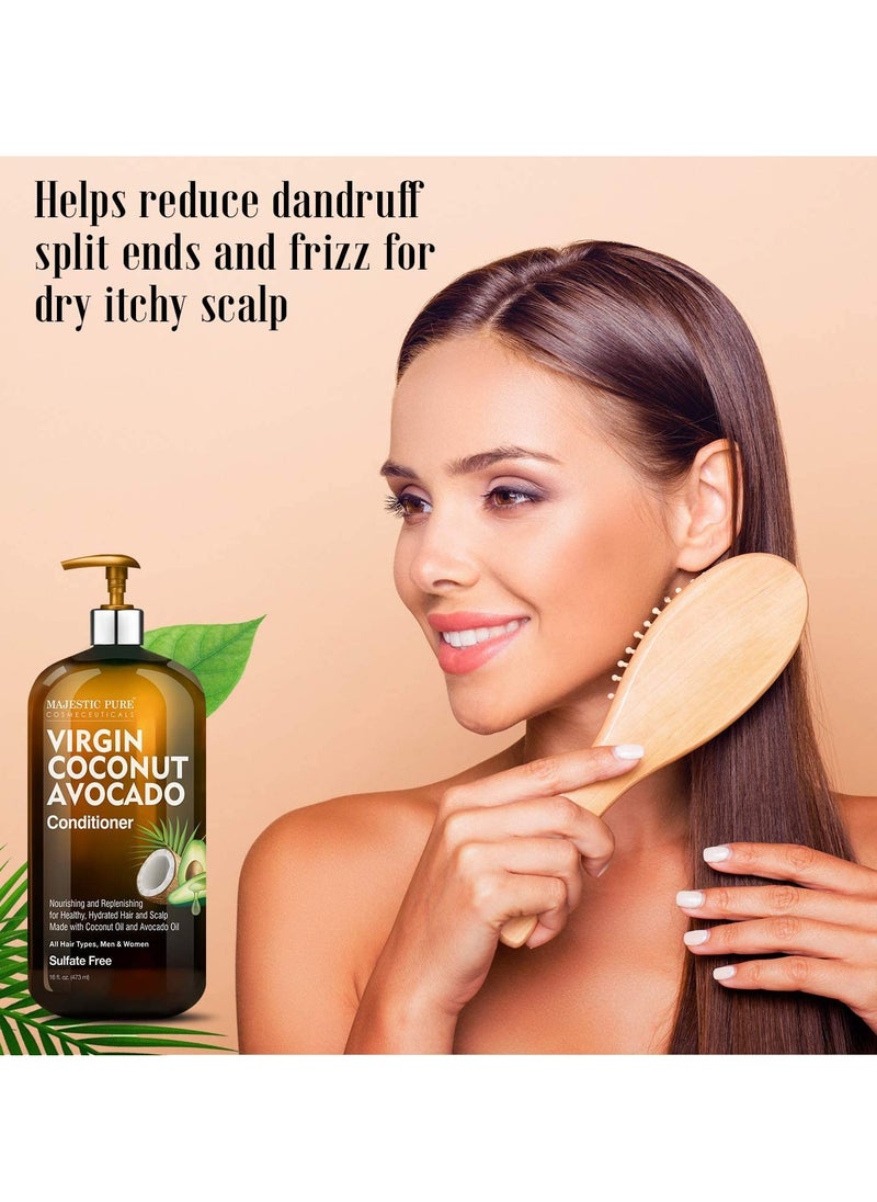 Majestic Pure Majestic Pure Avocado Coconut Conditioner - Vitamin Enriched Gentle Hair Conditioner Formula Nourishes Dry & Damaged Hair - for Daily Use, Sulfate Free, for All Hair Types- 16 fl. oz.  - Image 4