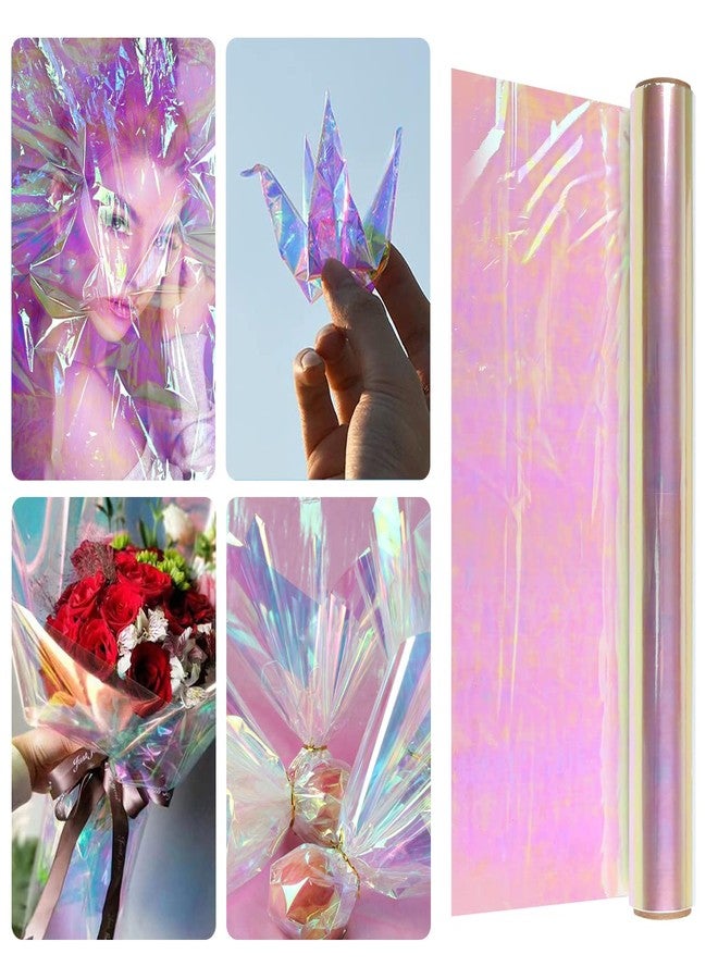 Giiffu Iridescent Cellophane Wrap Roll, 34" Wide x 50 Ft Long | Holographic Film for Gift Baskets, Floral Bouquets, Easter Gifts & Craft Projects - Image 3