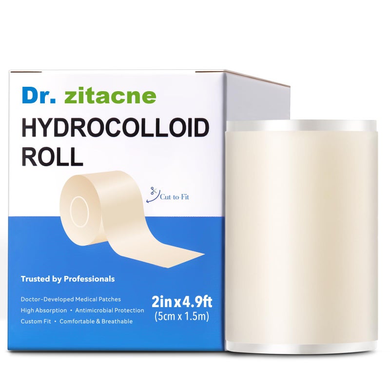 Dr. Zitacne لفافة هيدروكولود للعناية بالجروح وحب الشباب، لاصقة بثور قابلة للقطع، ضمادات هيدروكولود قابلة للتخصيص، مقاومة للماء، تمتص القيح، مرنة، نظيفة وسهلة الاستخدام، الإسعافات الأولية لحب الشباب، الجروح والبثور (2 بوصة × 4.9 قدم) - Image 1