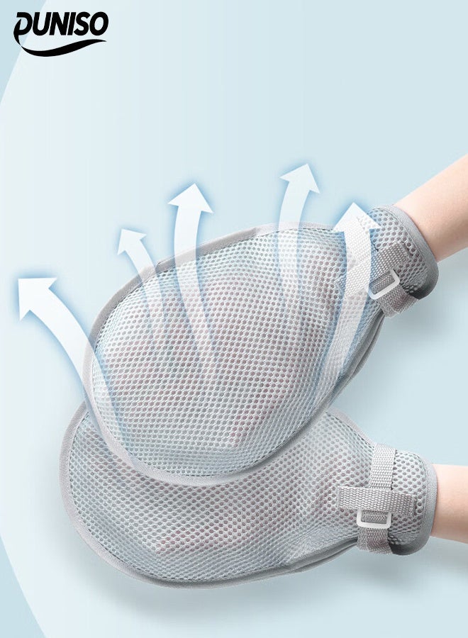 DUNISO 2 Pieces Medical Gloves, Dementia Restraint Gloves with Straps and Breathable Thick Soft Sponge, Zippered Hand Protection for Dementia Patients or Elderly, Safety Glove Protectors, Limb Immobilizers, Large Hand Movement Restriction Straps (Gray)  - Image 1