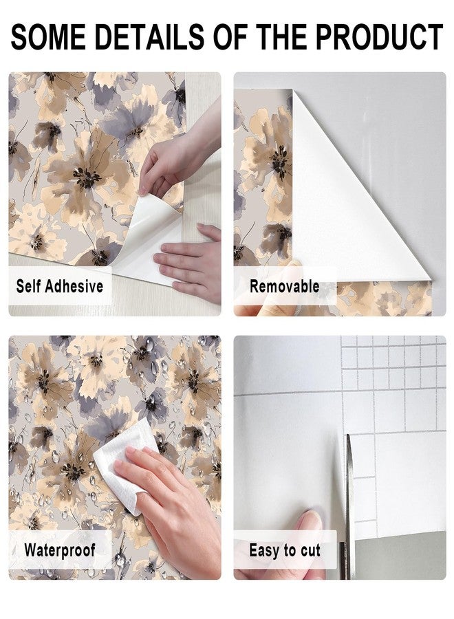 JiffDiff Purple Watercolor Floral Peel and Stick Wallpaper, 118" x 17.3" Vintage Removable Waterproof Self Adhesive Wall Paper, Brown Flower Contact Paper Peel and Stick for Classroom Cabinets - Image 2