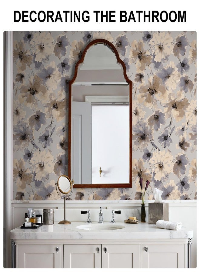 JiffDiff Purple Watercolor Floral Peel and Stick Wallpaper, 118" x 17.3" Vintage Removable Waterproof Self Adhesive Wall Paper, Brown Flower Contact Paper Peel and Stick for Classroom Cabinets - Image 3