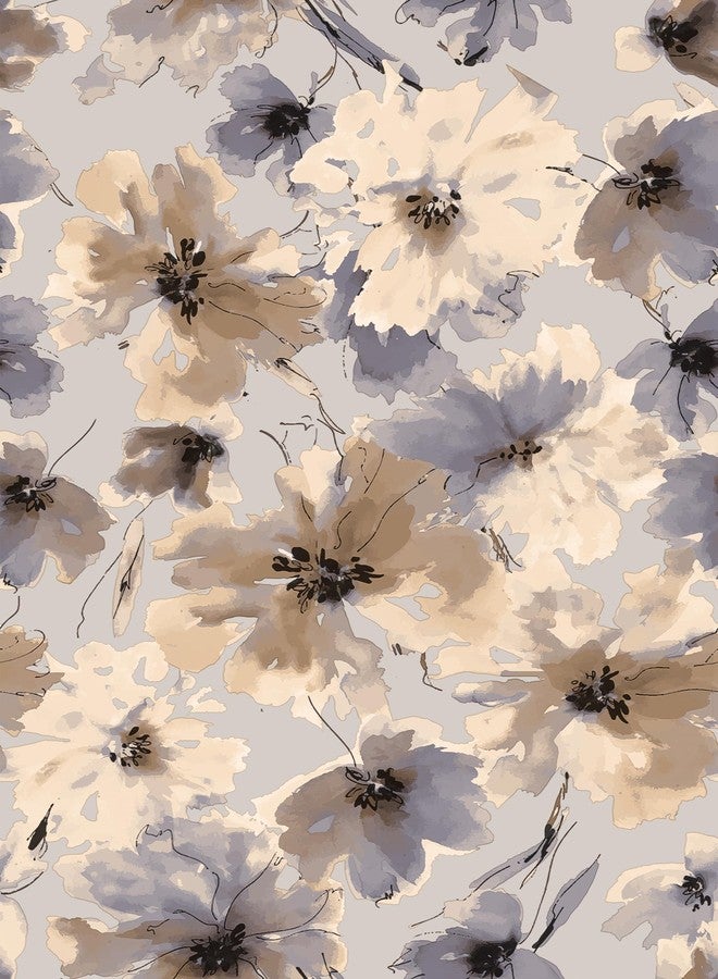 JiffDiff Purple Watercolor Floral Peel and Stick Wallpaper, 118" x 17.3" Vintage Removable Waterproof Self Adhesive Wall Paper, Brown Flower Contact Paper Peel and Stick for Classroom Cabinets - Image 1