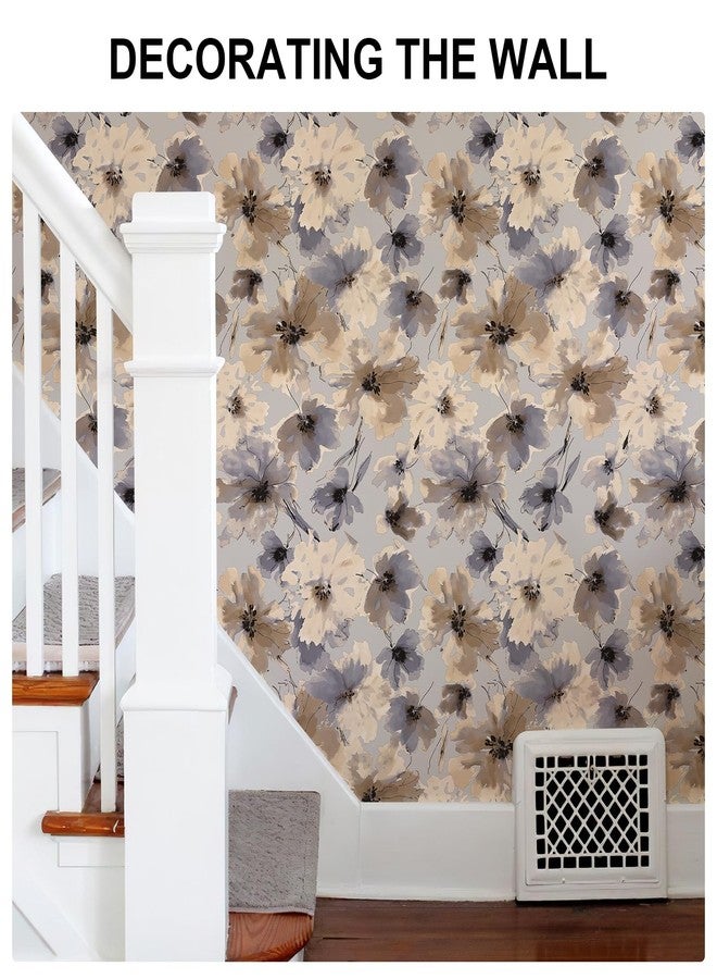 JiffDiff Purple Watercolor Floral Peel and Stick Wallpaper, 118" x 17.3" Vintage Removable Waterproof Self Adhesive Wall Paper, Brown Flower Contact Paper Peel and Stick for Classroom Cabinets - Image 5
