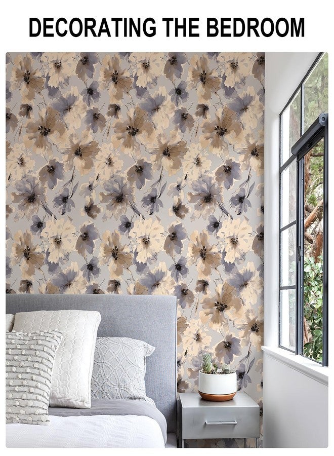 JiffDiff Purple Watercolor Floral Peel and Stick Wallpaper, 118" x 17.3" Vintage Removable Waterproof Self Adhesive Wall Paper, Brown Flower Contact Paper Peel and Stick for Classroom Cabinets - Image 4