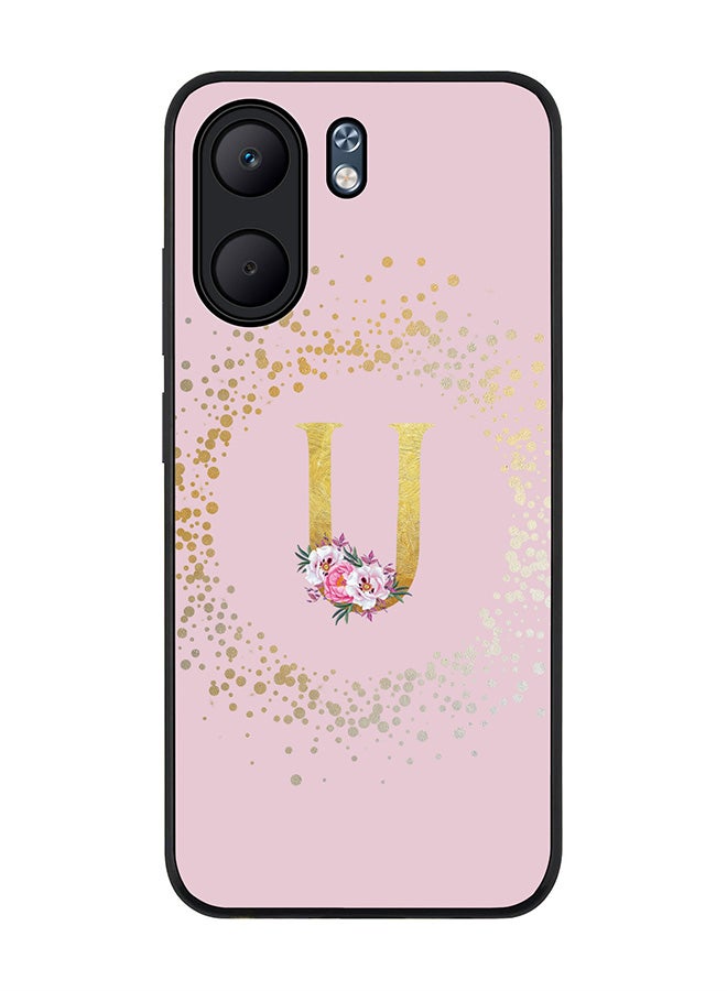 Stylizedd For Oppo A5x 5G / A5x 4G Case,Slim fit Camera Protection, Shockproof Thin Phone cover  - Custom Monogram Floral - U  (Pink )