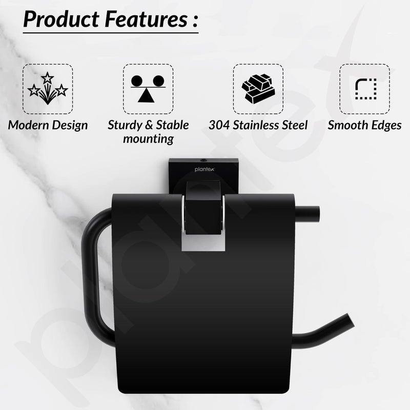 Plantex 304 Grade Stainless Toilet Paper Holder/Toilet Roll Holder/Bathroom Toilet Paper Holder/Bathroom Accessories - Splash (Black) - Image 2