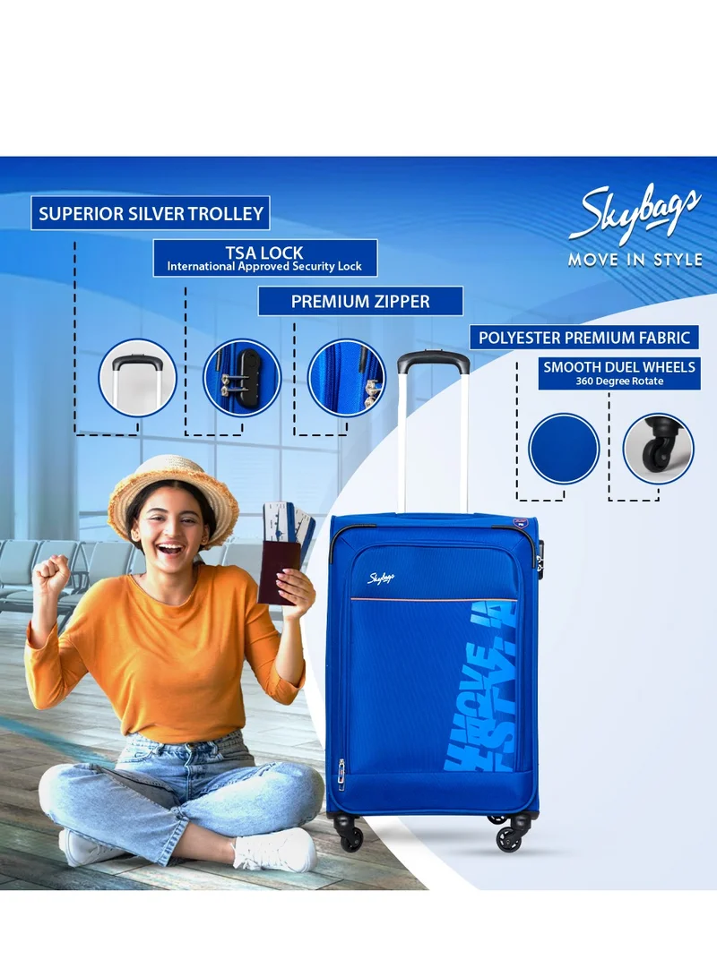 Skybags Rhumba Set Of 3 Luggage| 4W Str (E)| Polyester Soft Sided 360° 4 Wheels Spinner Trolleys- Cabin-20 Inch| Medium-24Inch| Large- 28 Inch| Blue