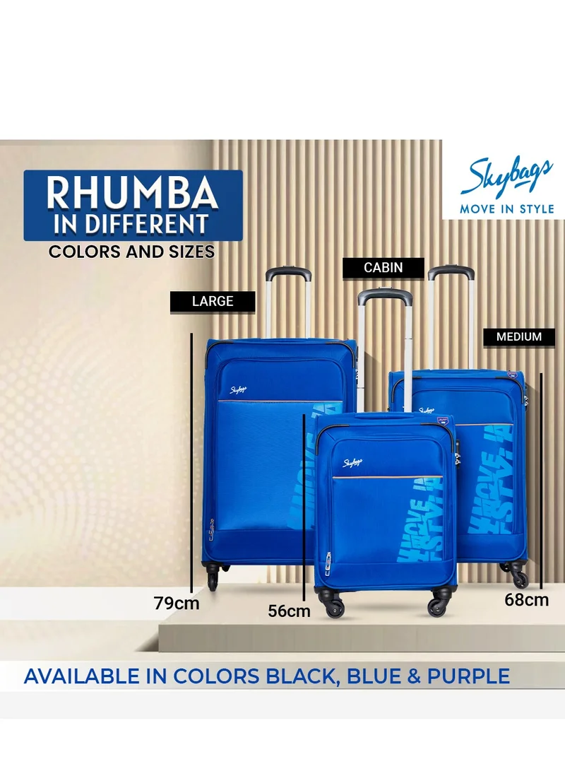 Skybags Rhumba Set Of 3 Luggage| 4W Str (E)| Polyester Soft Sided 360° 4 Wheels Spinner Trolleys- Cabin-20 Inch| Medium-24Inch| Large- 28 Inch| Blue