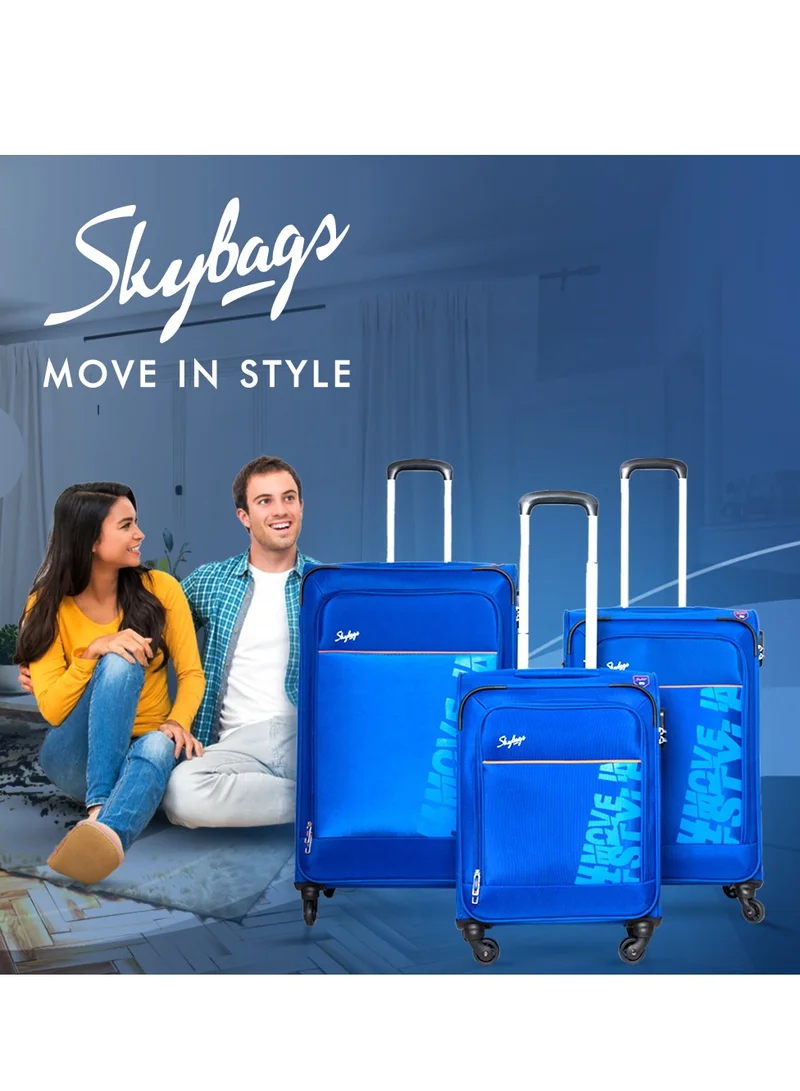 Skybags Rhumba Set Of 3 Luggage| 4W Str (E)| Polyester Soft Sided 360° 4 Wheels Spinner Trolleys- Cabin-20 Inch| Medium-24Inch| Large- 28 Inch| Blue