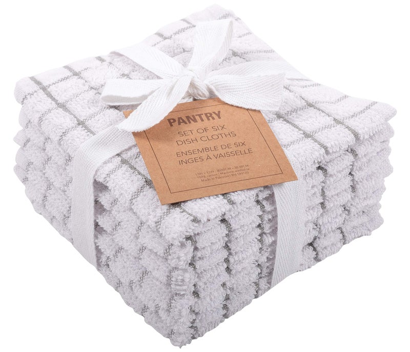 KAF Home Pantry 100 Cotton Checkered Grid Dish Cloths  Set of 6 12 x 12 Inches  Absorbent and Machine Washable  Perfect for Cleaning Counters and Any Household Spills  Gray