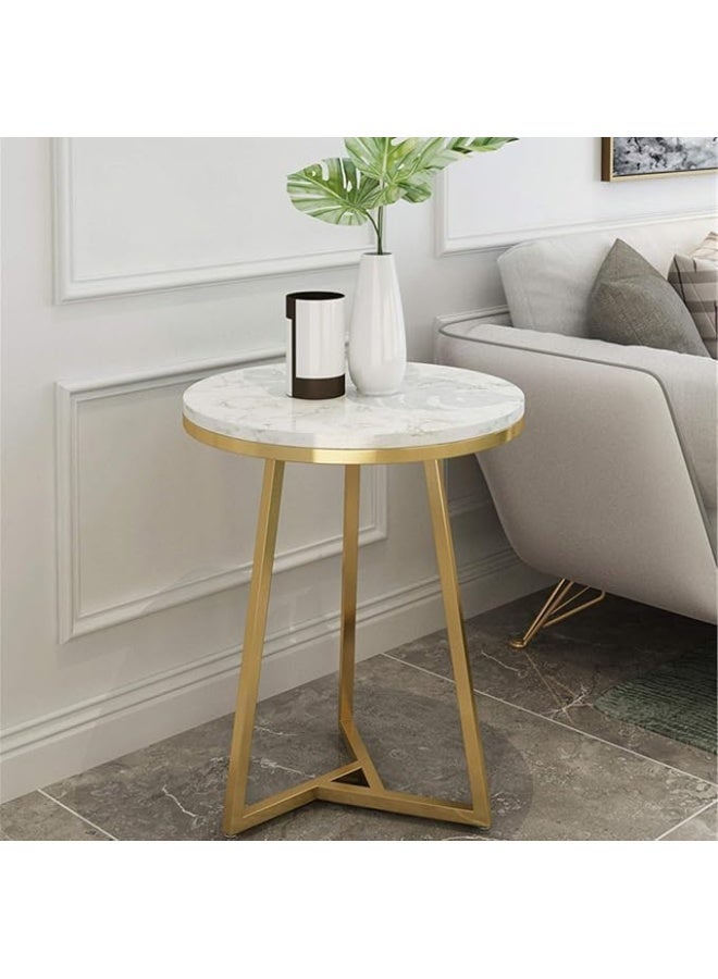 YINZUO Natural White Marble Sofa Side Table, Modern Bedside Coffee Table with Welded Black and Gold Metal Frame, No Assembly Required (Matt Gold, Design 2) - Image 5