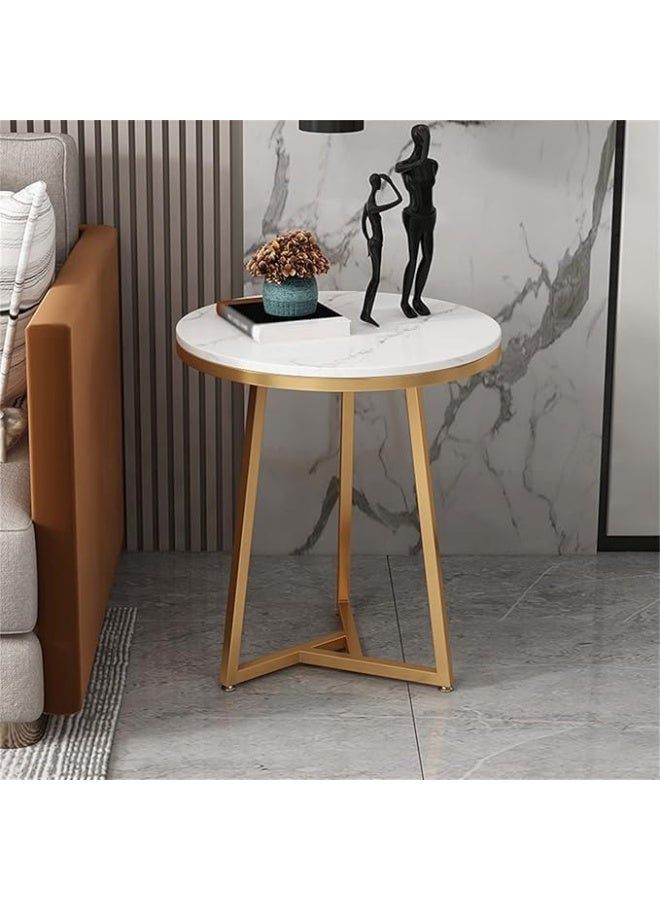 YINZUO Natural White Marble Sofa Side Table, Modern Bedside Coffee Table with Welded Black and Gold Metal Frame, No Assembly Required (Matt Gold, Design 2) - Image 4