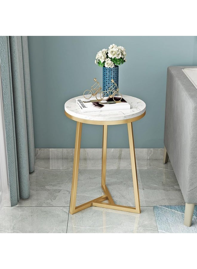 YINZUO Natural White Marble Sofa Side Table, Modern Bedside Coffee Table with Welded Black and Gold Metal Frame, No Assembly Required (Matt Gold, Design 2) - Image 1