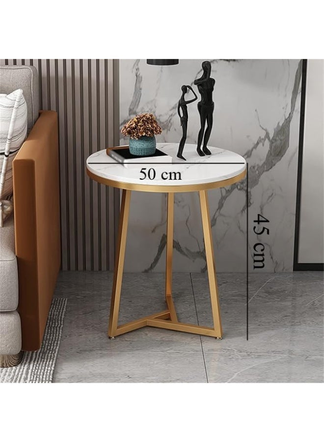 YINZUO Natural White Marble Sofa Side Table, Modern Bedside Coffee Table with Welded Black and Gold Metal Frame, No Assembly Required (Matt Gold, Design 2) - Image 3