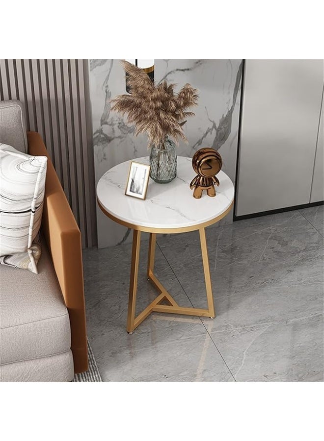 YINZUO Natural White Marble Sofa Side Table, Modern Bedside Coffee Table with Welded Black and Gold Metal Frame, No Assembly Required (Matt Gold, Design 2) - Image 2
