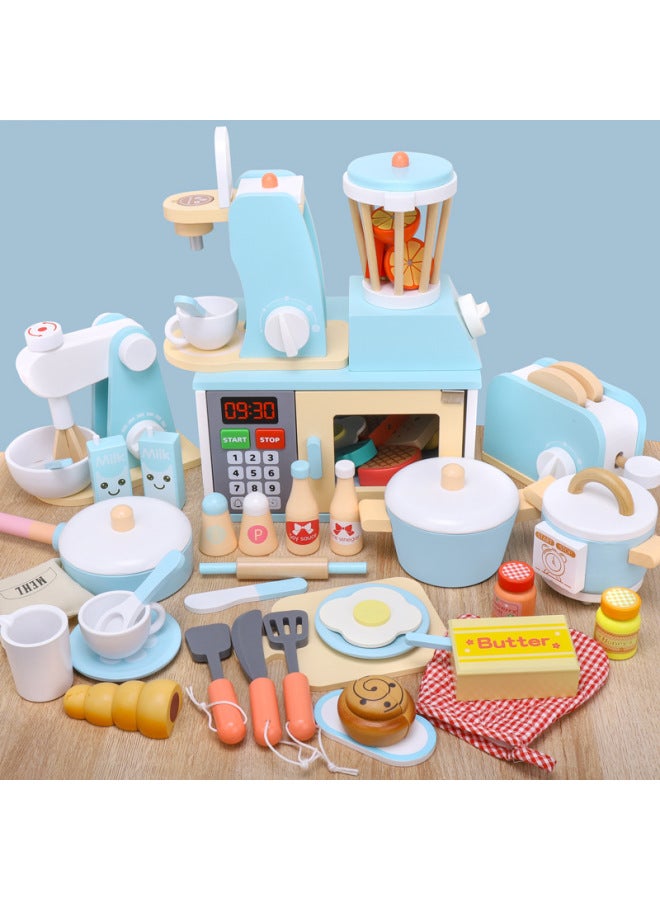 Wooden Children's Kitchen Toys Simulation Play House 6-piece Set 14-piece Set Boys And Girls Electric Cooking Set-Color:Mixer -0.53 - Image 2
