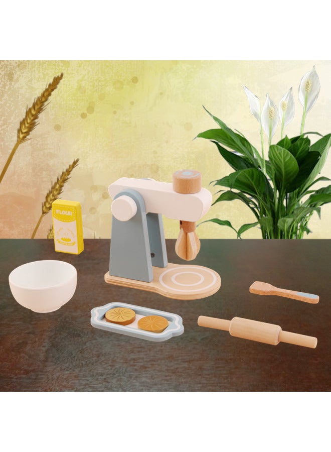 Wooden Children's Kitchen Toys Simulation Play House 6-piece Set 14-piece Set Boys And Girls Electric Cooking Set-Color:Mixer -0.53 - Image 1