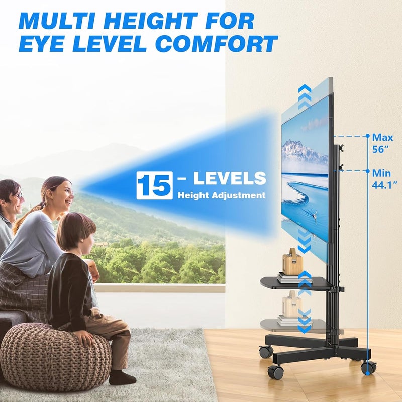 Mobile Rolling TV Stand with Laptop Shelf & Lockable Wheels for 32-75 Inch LED LCD OLED TVs | Height Adjustable Portable TV Cart with VESA Mount - Image 4