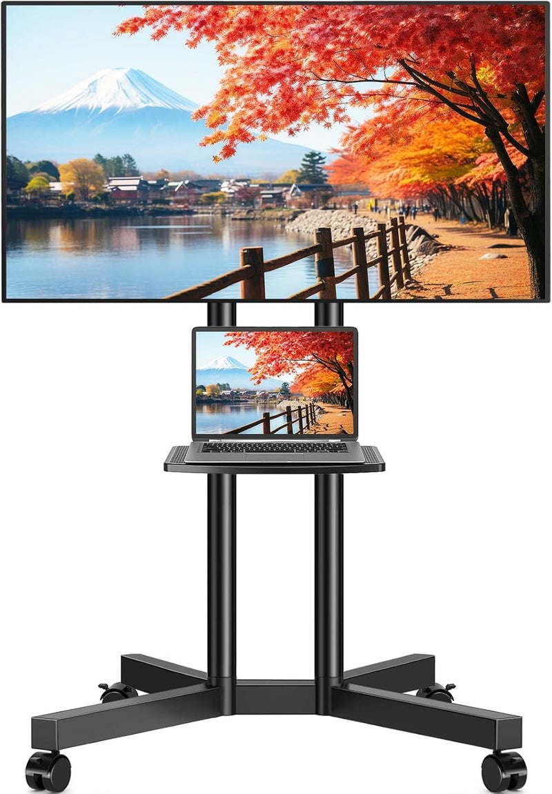 Mobile Rolling TV Stand with Laptop Shelf & Lockable Wheels for 32-75 Inch LED LCD OLED TVs | Height Adjustable Portable TV Cart with VESA Mount - Image 1