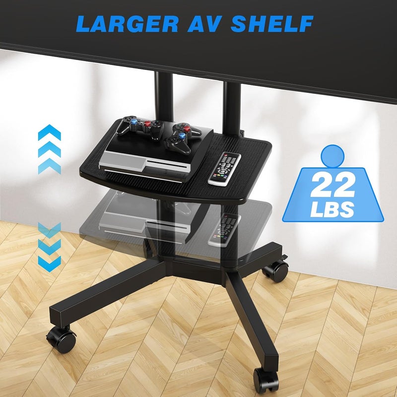Mobile Rolling TV Stand with Laptop Shelf & Lockable Wheels for 32-75 Inch LED LCD OLED TVs | Height Adjustable Portable TV Cart with VESA Mount - Image 2