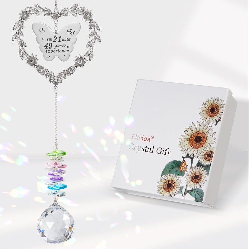 Elivida 70th Birthday Gifts for Women, Happy 70th Birthday Suncatcher for Her, Thoughtful 70 Bday Crystal Ornament for Wife, Mom, Grandma, Sister, Turning 70 Year Old Rainbow Marker - Image 1