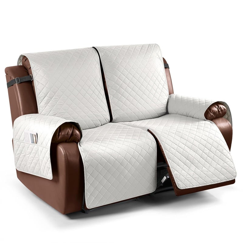 KinCam Waterproof Loveseat Recliner Cover NonSlip Reclining Couch Covers for 2 Seat Recliner Sofa Cover Furniture Protector with Elastic Straps for Kids Pets Beige
