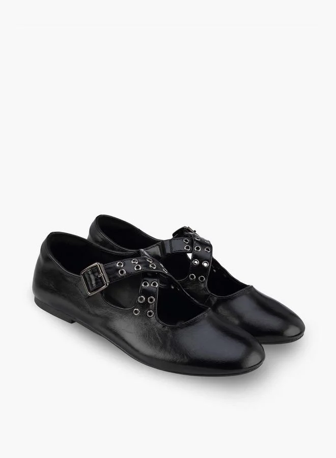 Women Rivet Embellished Cross Strap Mary Jane Shoes