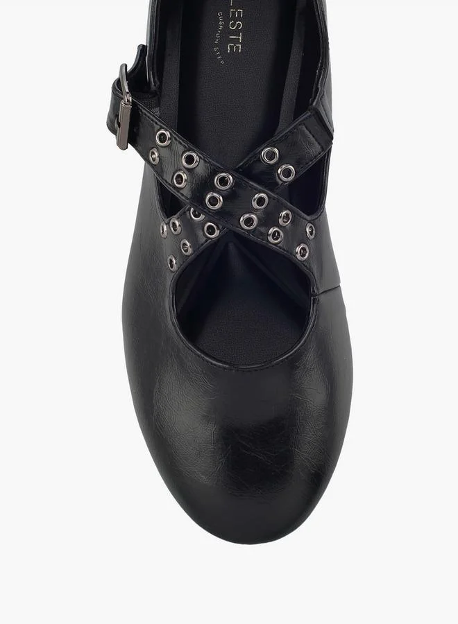 Celeste BLACK Women Rivet Embellished Cross Strap Mary Jane Shoes for Women | Best Price UAE