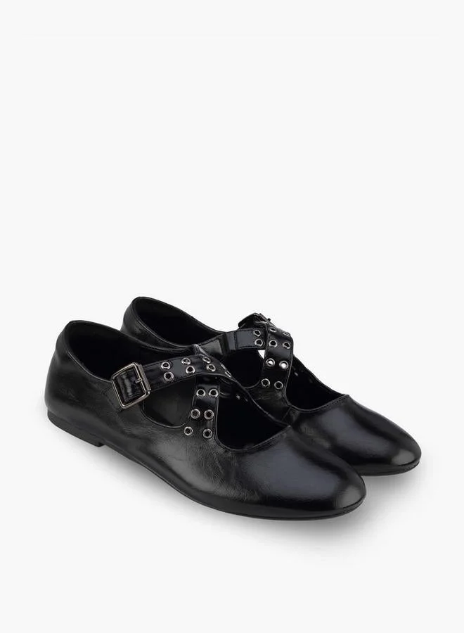 Celeste BLACK Women Rivet Embellished Cross Strap Mary Jane Shoes for Women | Best Price UAE